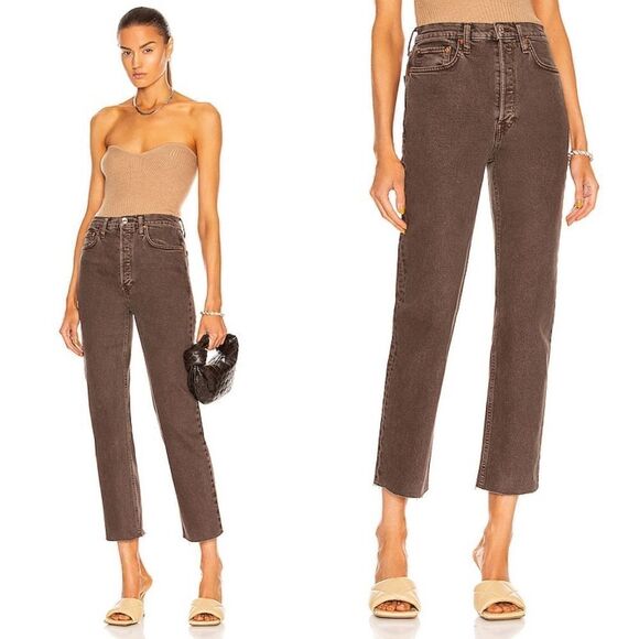 NWT RE/DONE × LEVI'S 70s Ultra High Rise Stove Pipe Jeans Raw Hem Chocolate 29 - Picture 3 of 8